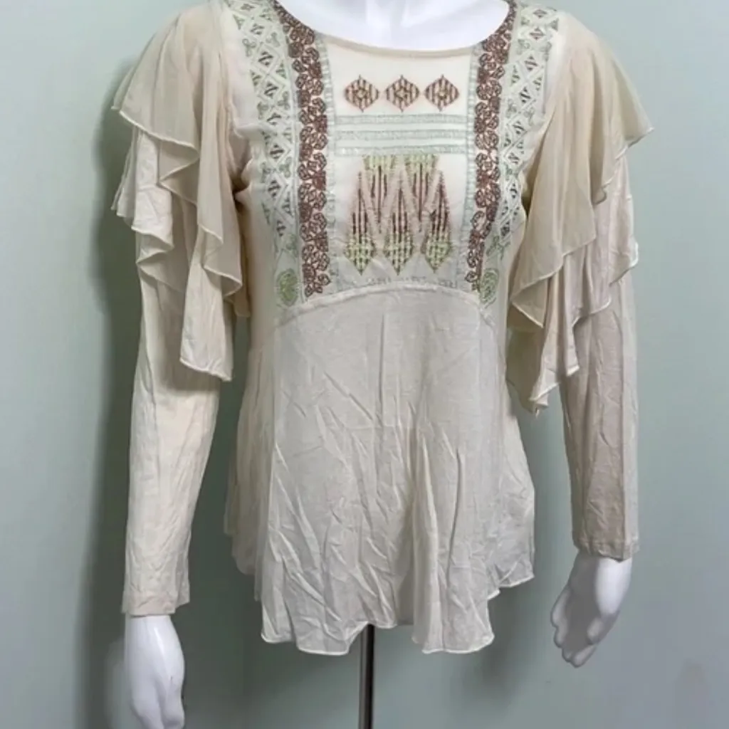 Free People La Cienega Long Sleeve Top in Almond  Sz L EUC - Image 8