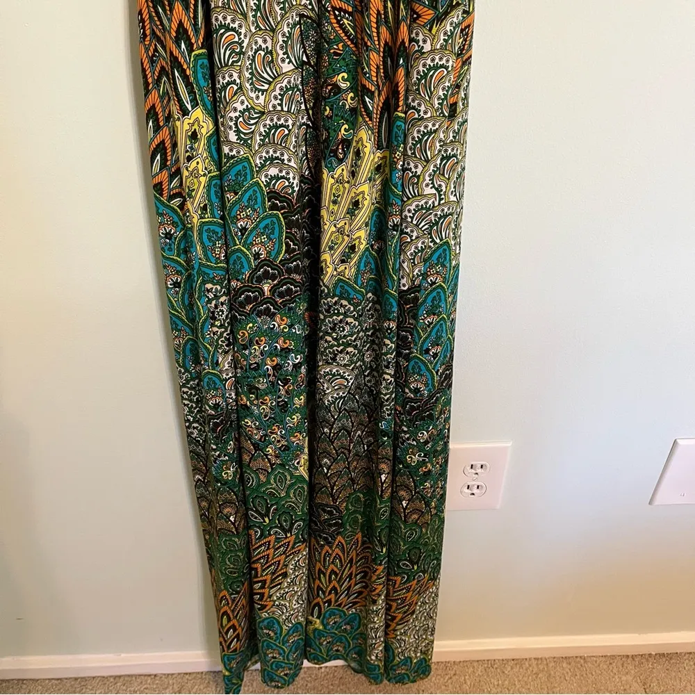 Moa Moa Boho Green Print Maxi Dress Size Small - Image 10