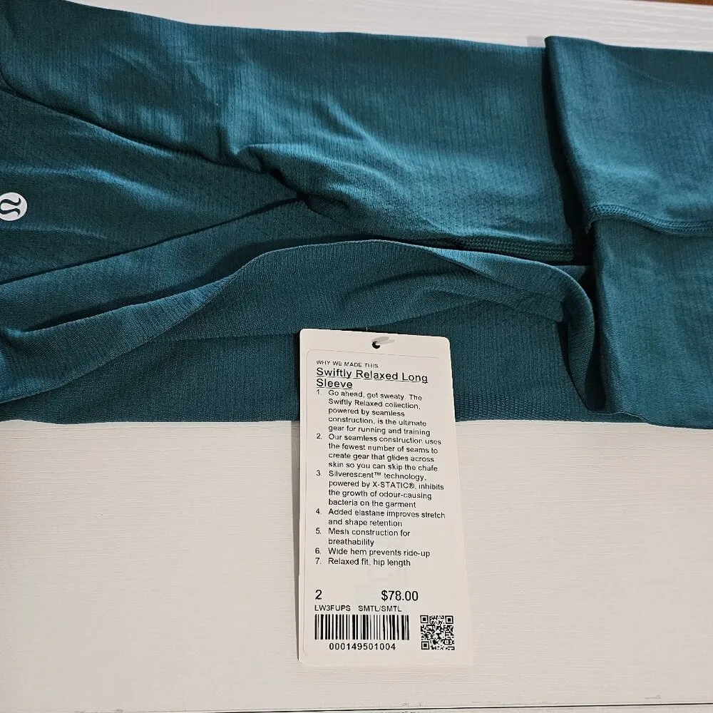 Lululemon Swiftly Relaxed Long-Sleeve Shirt Hip Length / Storm Teal / Size 2 - Image 7
