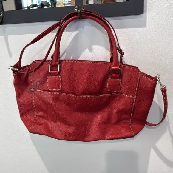 Nine‎ West Red Faux Leather Satchel Top Handle Crossbody Bag Purse - Image 4