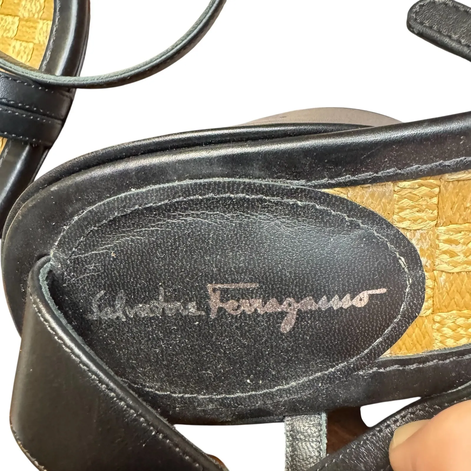Salvatore Ferragamo Shoes Womens Size 6 Black Leather Wedge Sandals Made‎ Italy - Image 4