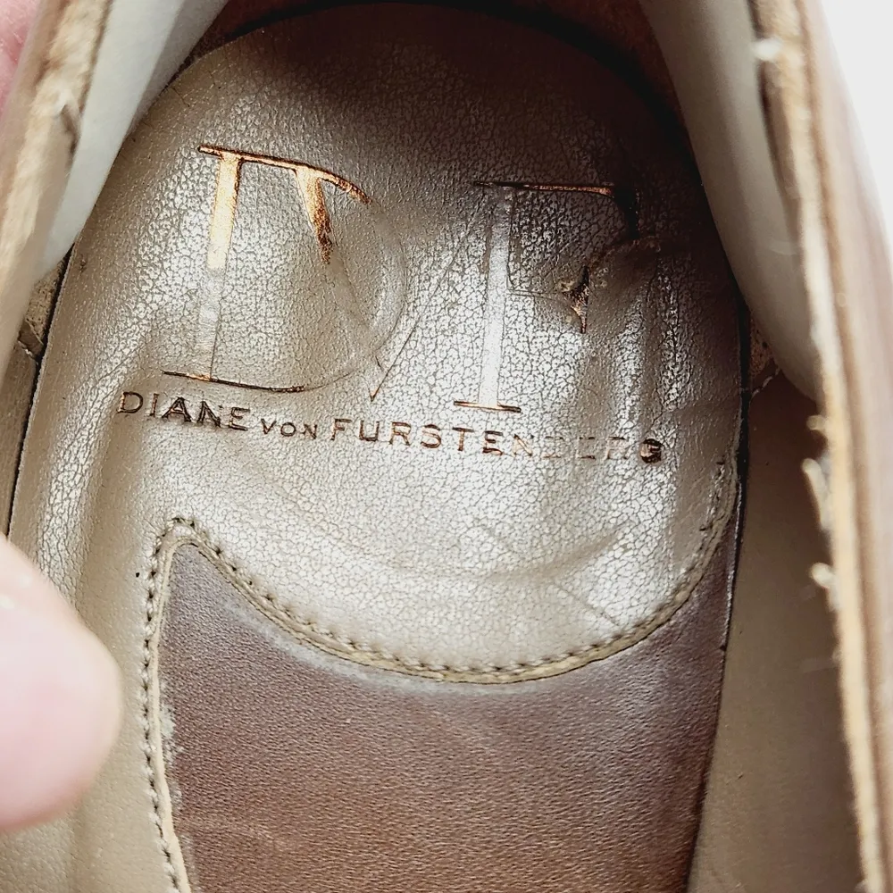 Diane Von Furstenberg DVF Beige Leather Pointed Toe Classic Pumps Heels Size 7M - Image 14