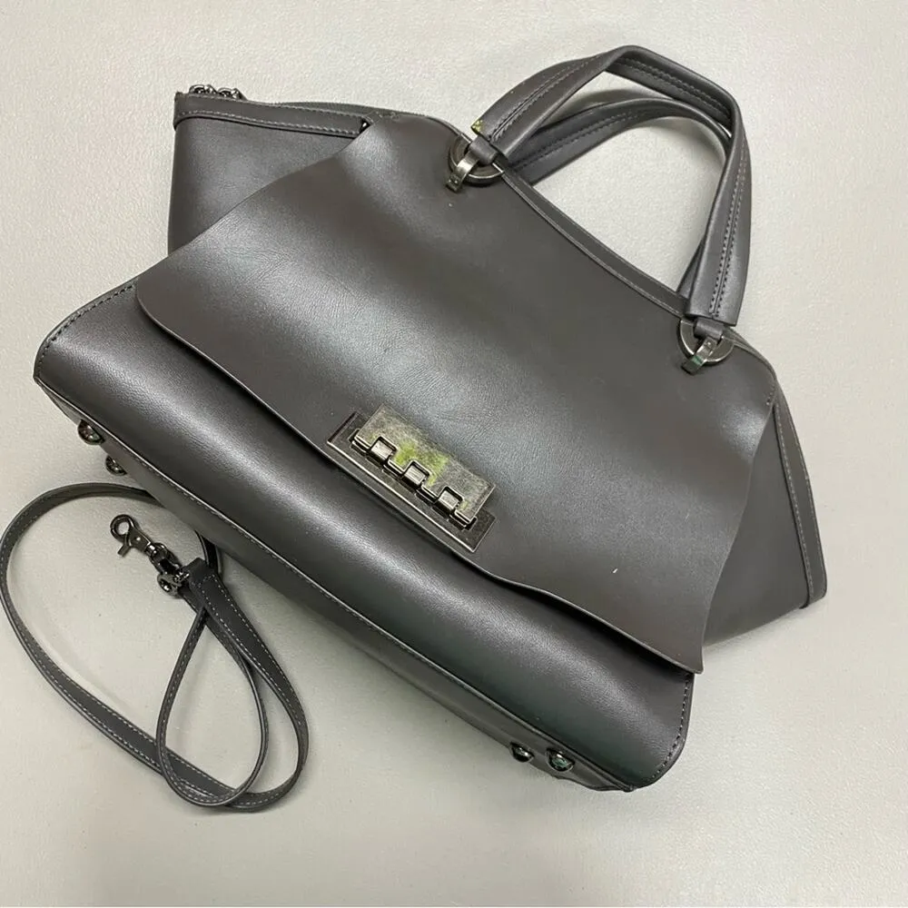 Zac Posen Eartha Purse Bag  Handbag Iconic Gray Pewter Hardware Navy Blue Inside - Image 7