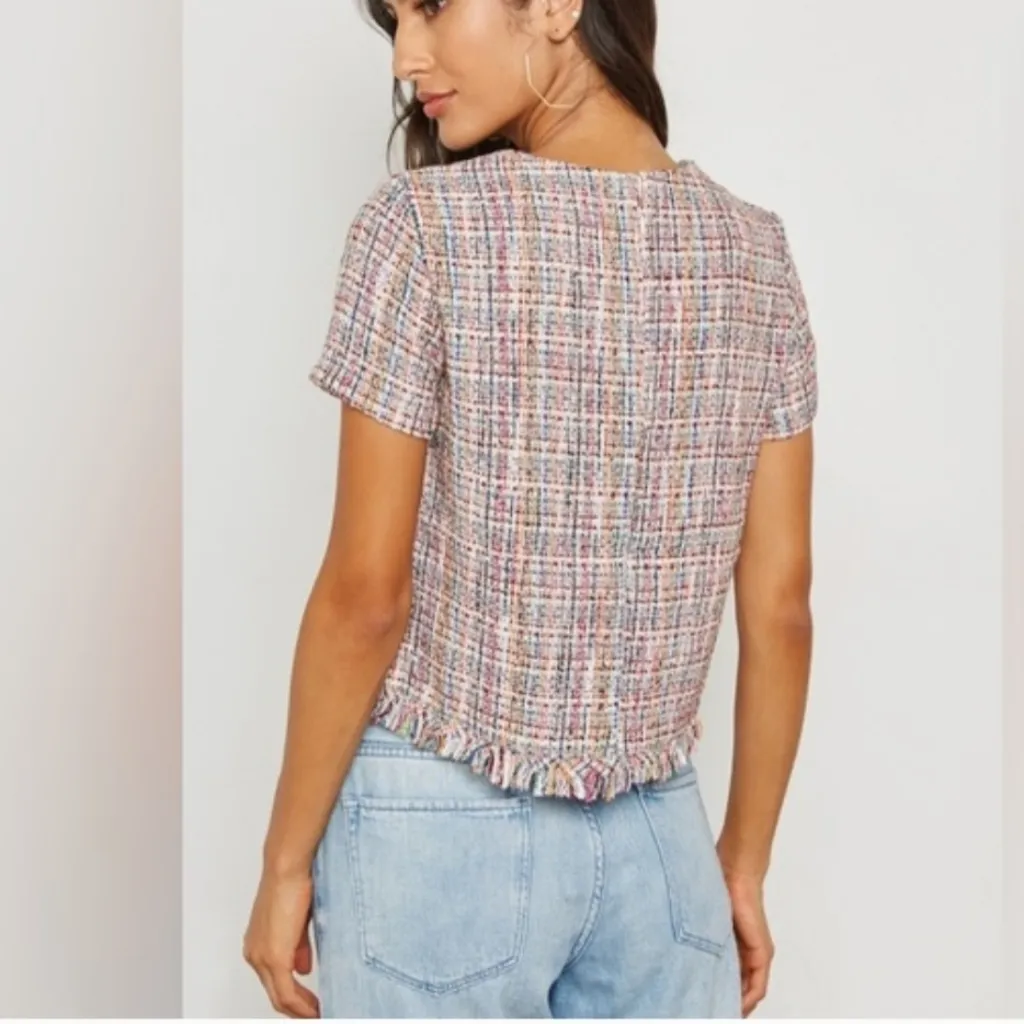 Forever 21 Tops | Nwt Forever 21 Frayed Tweed Top | Color: Pink/White Size:Small - Image 2