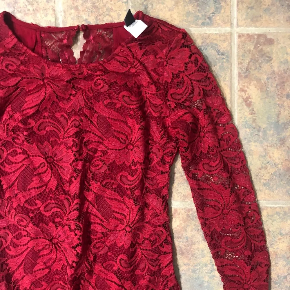 Windsor [] medium red lace fitted button down dress - Image 2