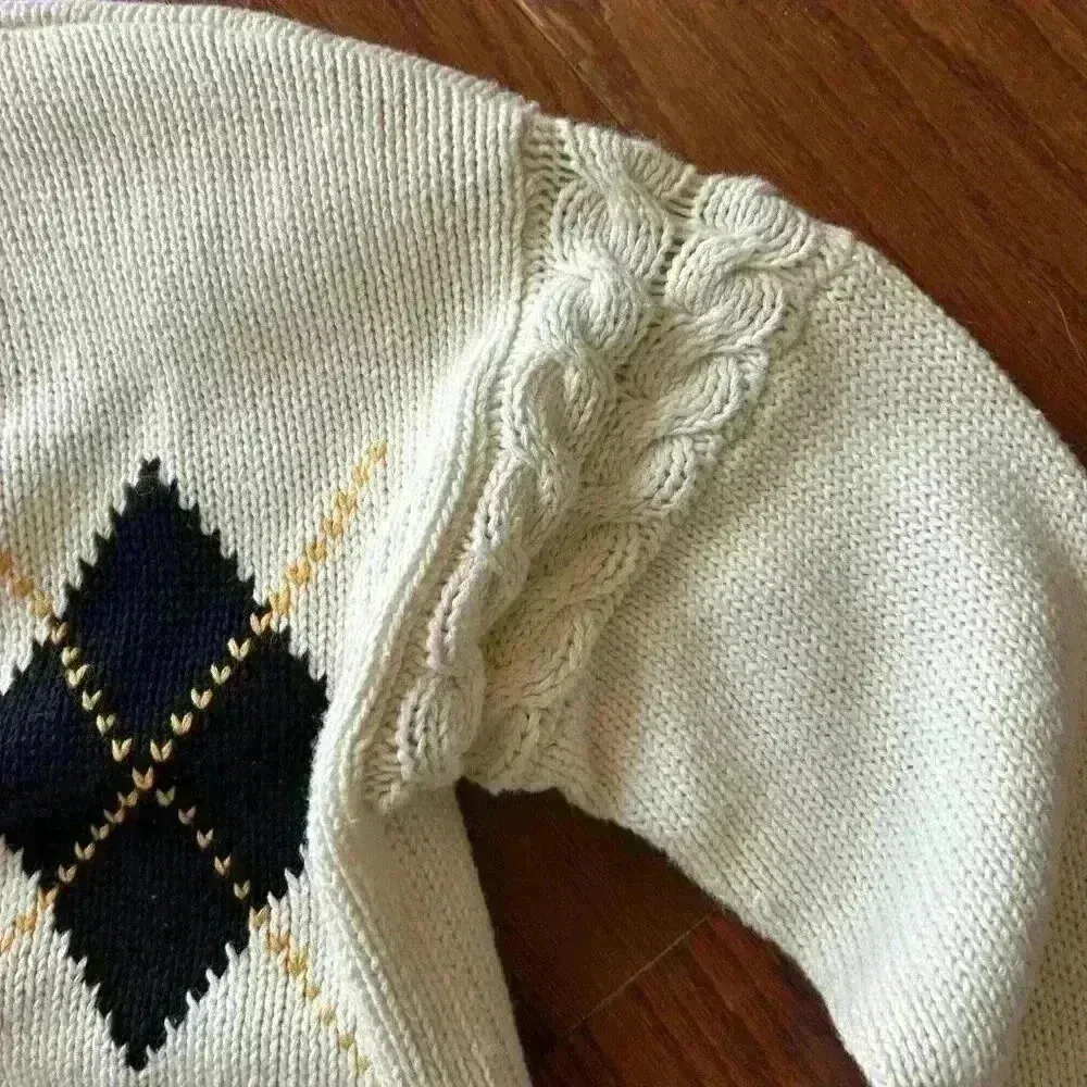 Vintage 90's Argyle Cardigan Sweater Shoulder Pads Country Club Prep size Large Red - Image 4