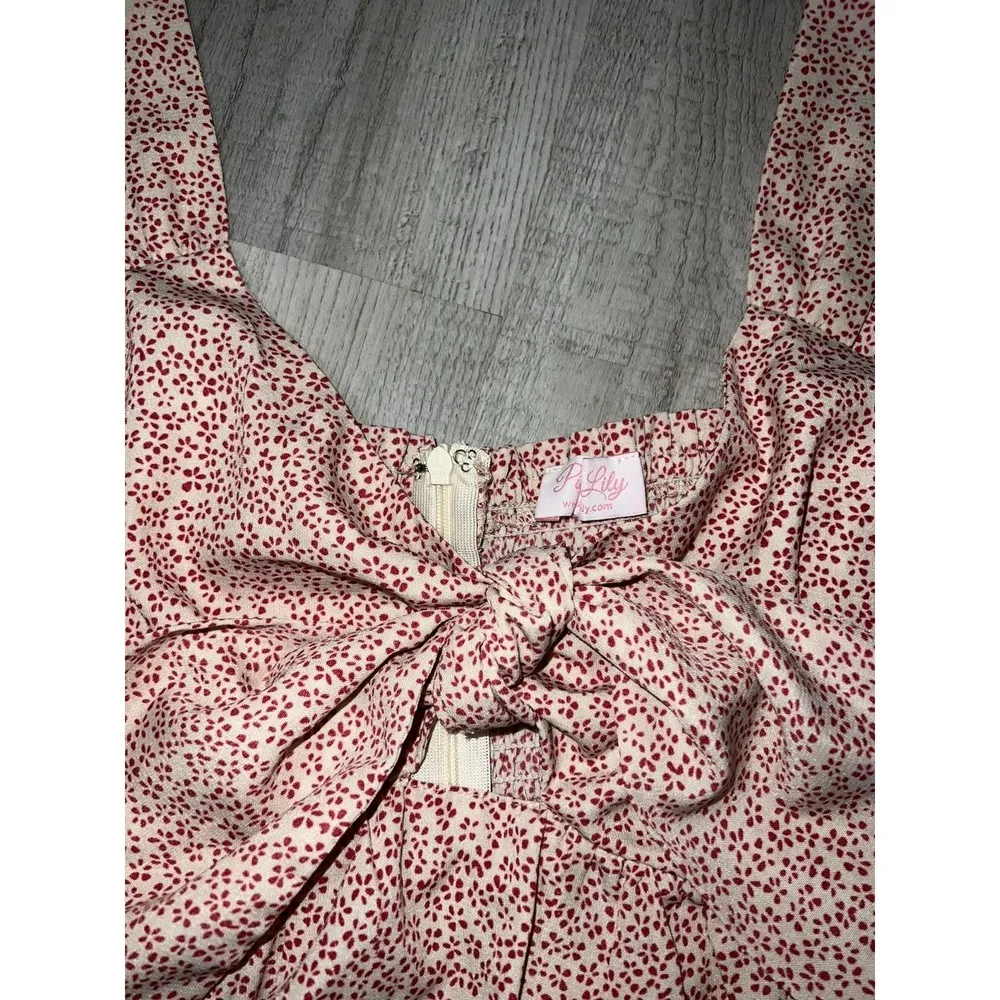 Pink lily floral ruffle mini dress - Image 2