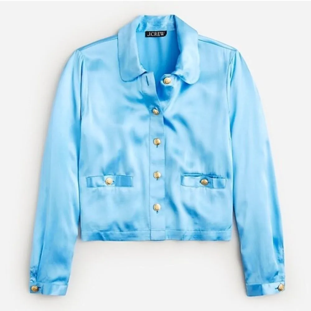 J. Crew Lady shirt-jacket New in luster crepe satin bluebird Size L - Image 9
