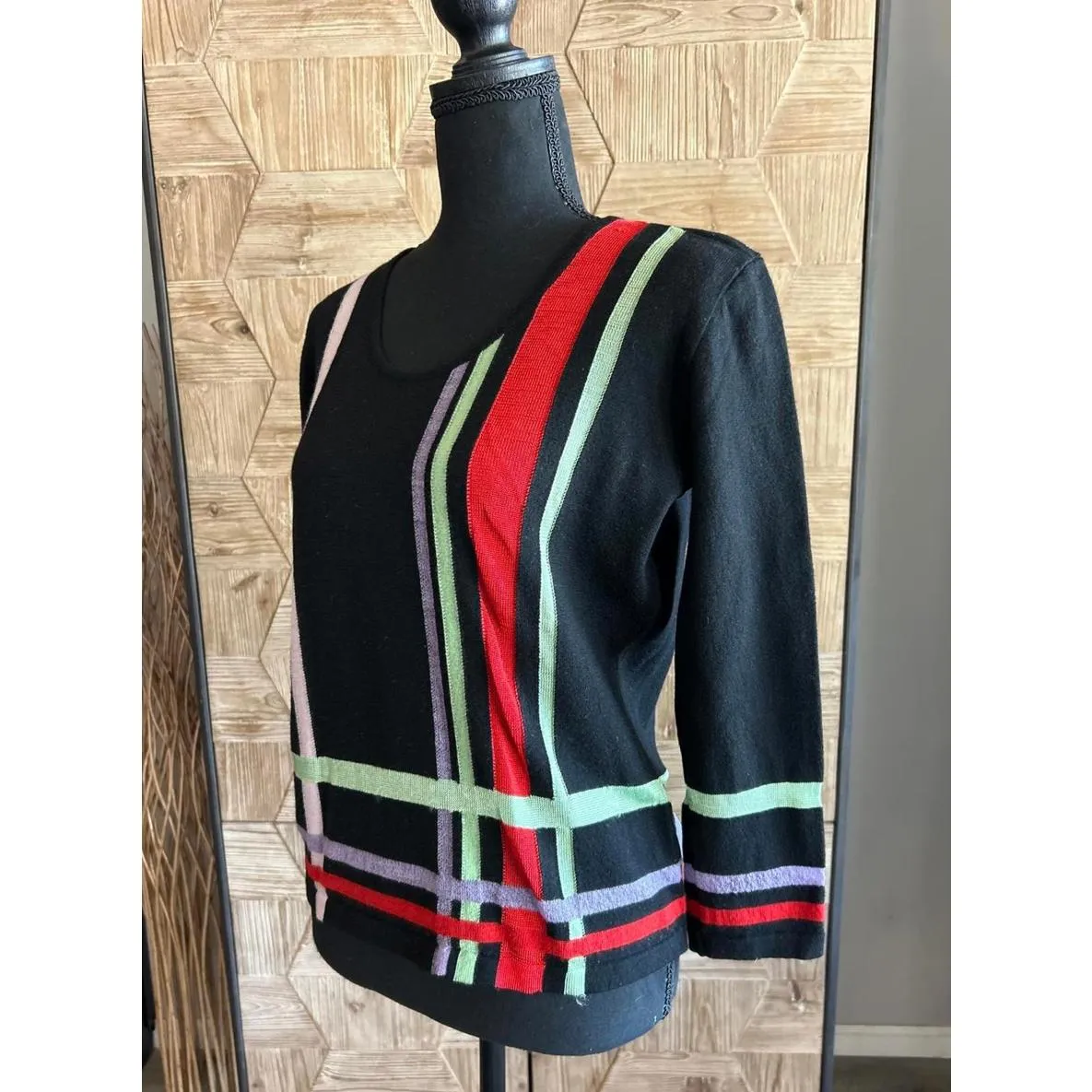 Vintage Armani Sweater Small Black with Multicolor Pullover - Image 3
