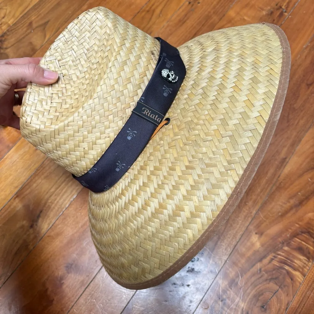 Riata Designs Unisex Straw Sun Hat with Jewel Skull Tan - Image 11