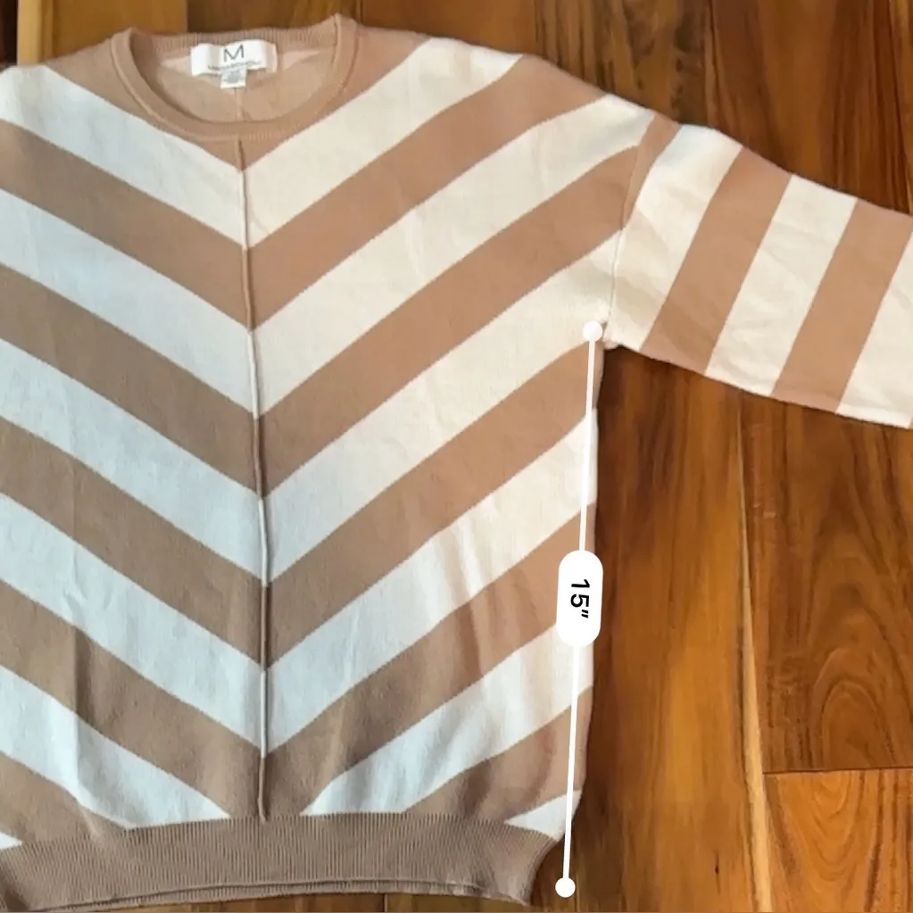 Magaschoni Tan and Cream Chevron Crewneck Sweater - Image 6