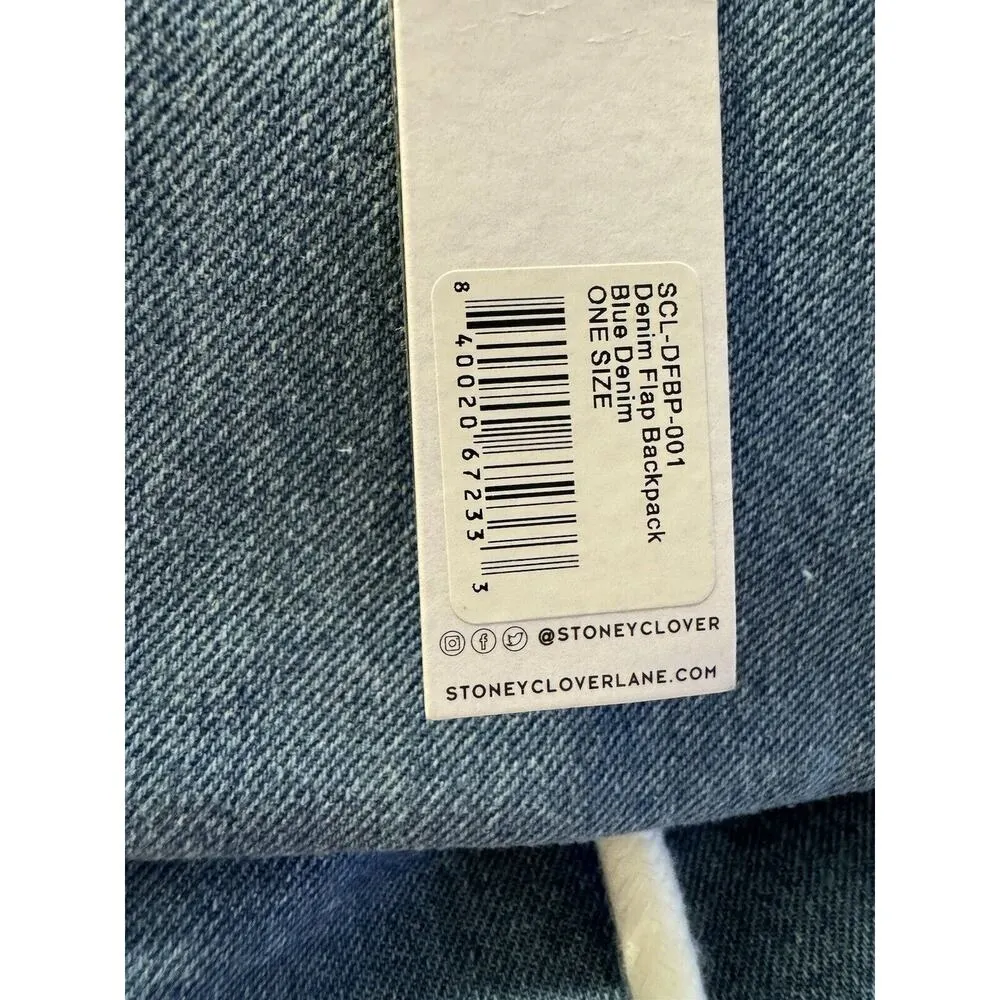 Stoney Clover Lane Backpack Denim Flap NWT Blue White - Image 2