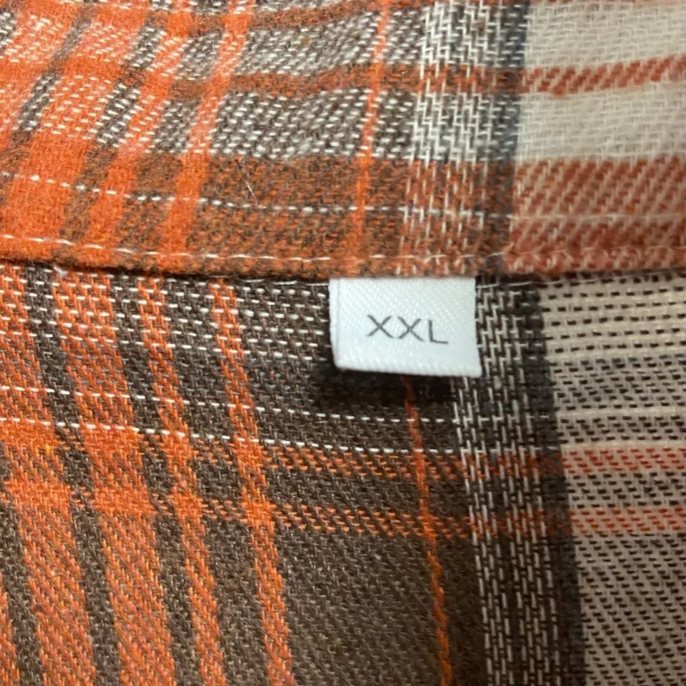 Orange and Brown Plaid Flannel Shirt XXL W Journey Graphic on back - Image 3
