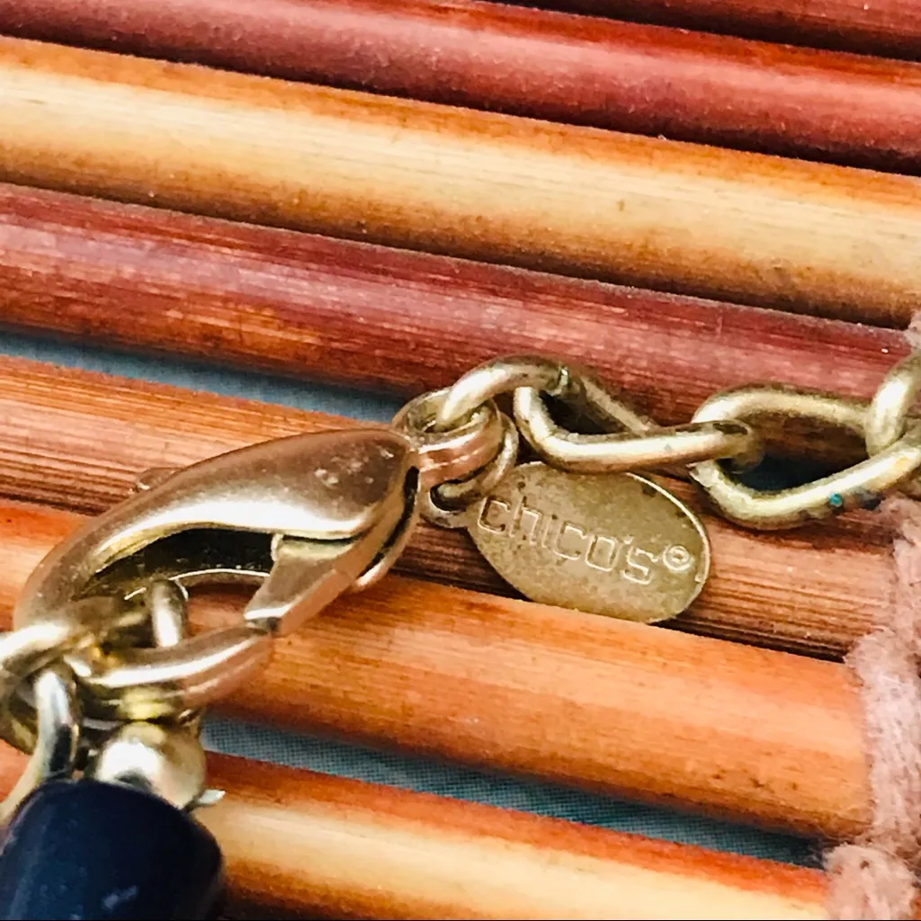 Chico's  Blue Bead & Brass Long Necklace - Image 4