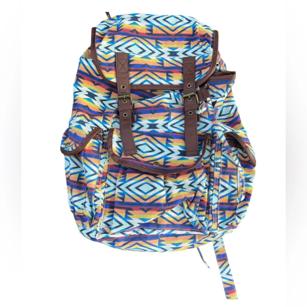 Black Poppy Multicolor Bohemian Schoolbag Aztec Print‎ Backpack - Image 3