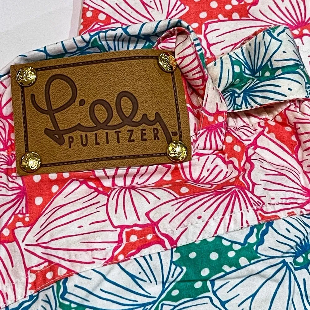 VTG Lilly Pulitzer 8 Pant White Label Turtle Shell Lined Pink Green Belt Pockets - Image 5