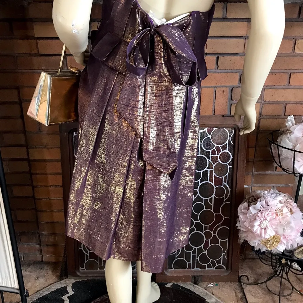 VERA WANG LAVENDER LABEL PURPLE & GOLD METALLIC STRAPLESS COCKTAIL DRESS (6) - Image 5