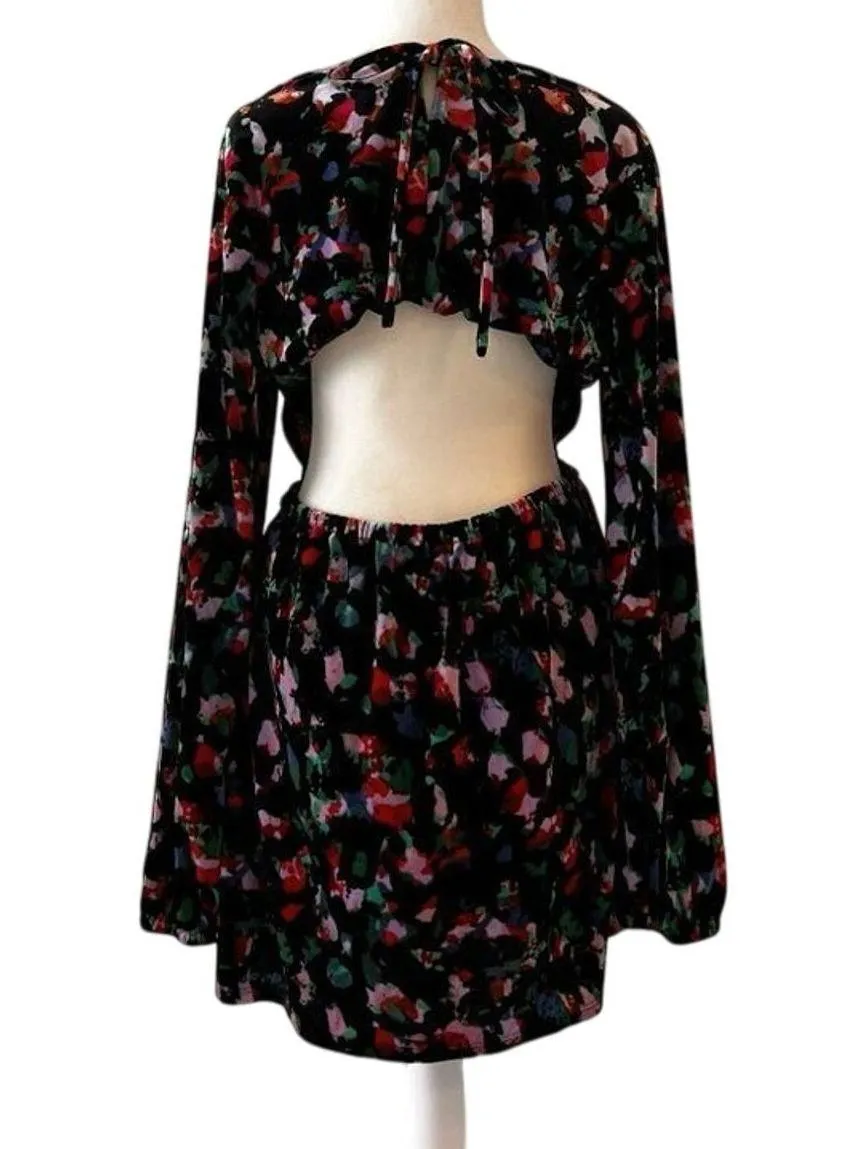 Aqua Velvet Cutout Mini Dress Long Sleeve Black Multicolor Print Size Medium - Image 4