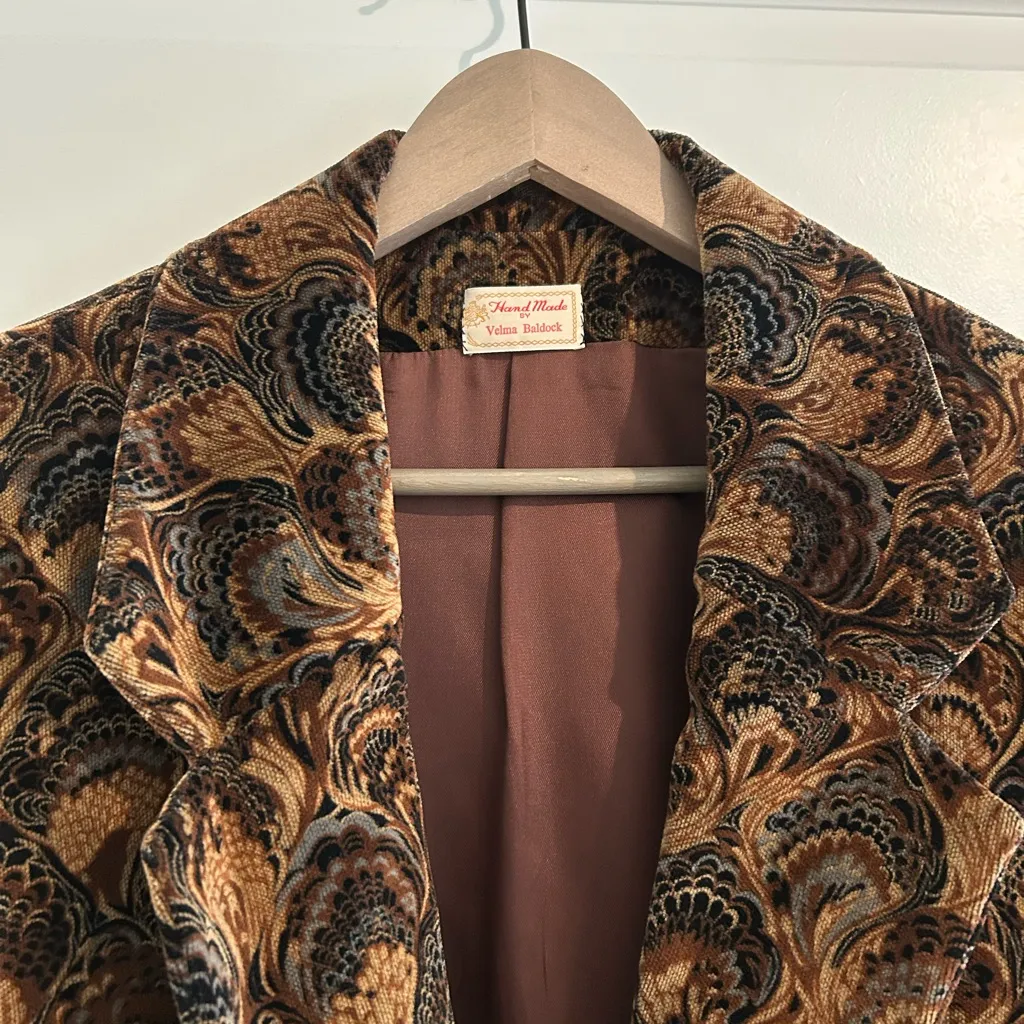 Handmade Paisley Blazer Brown Black Size XL - Image 2