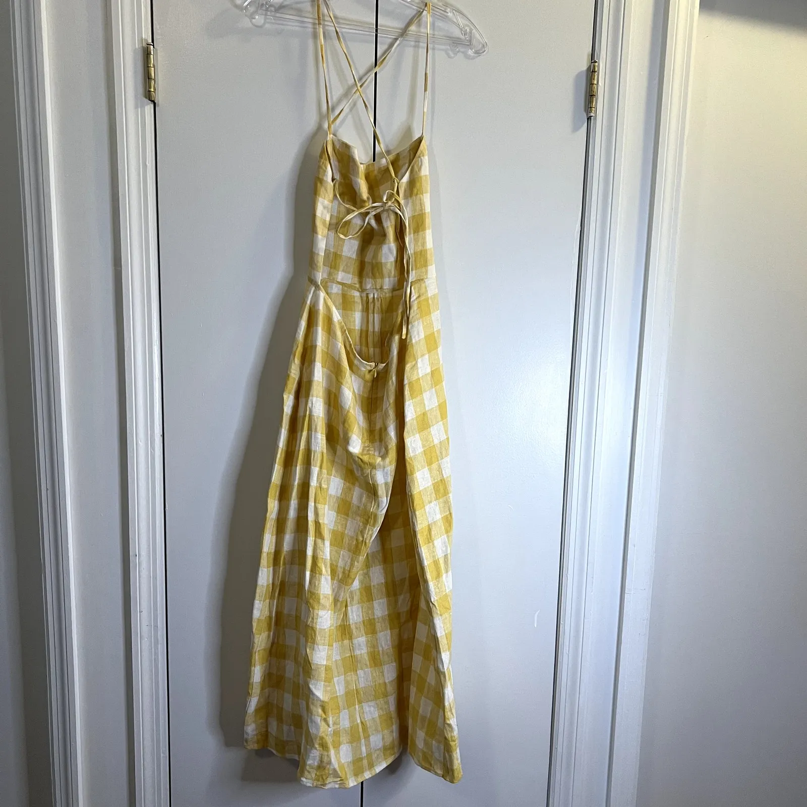 Reformation Nia Midi Dress Open Back Size 8 Plaid Yellow White - Image 7