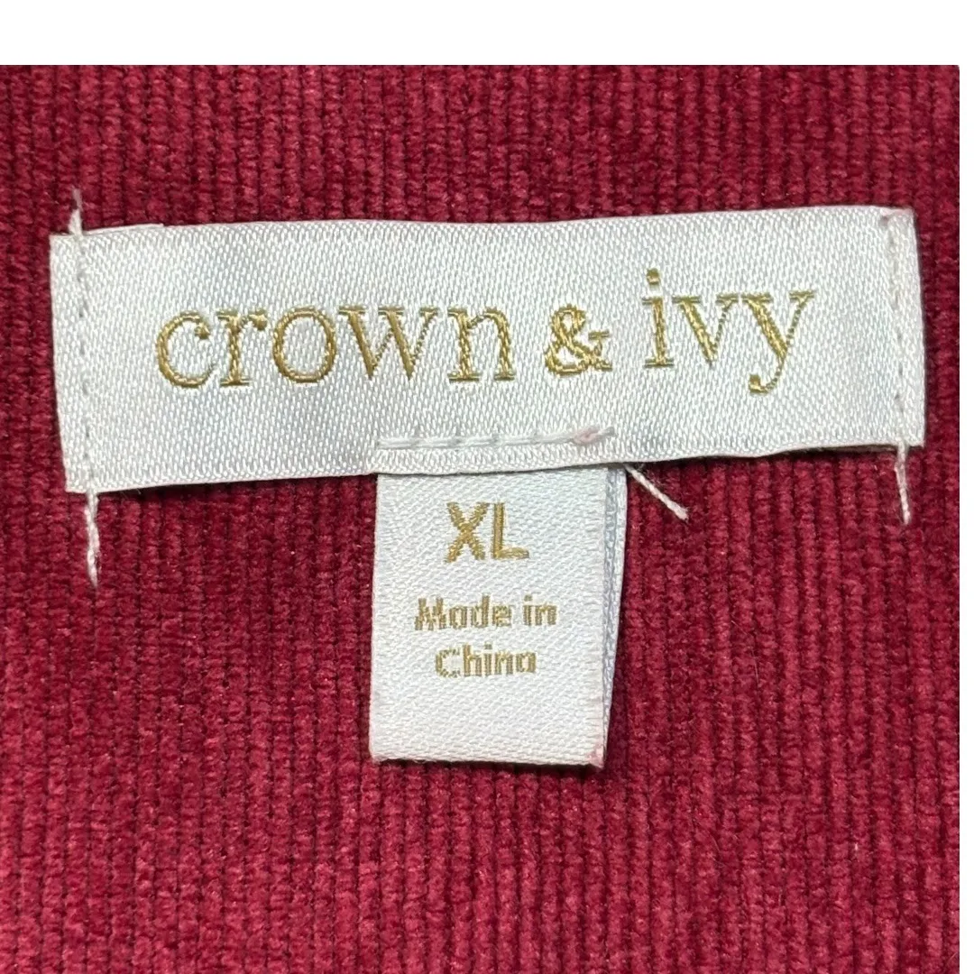 Crown‎ & Ivy Corded Top Ruffle Puff Sleeve Corduroy Cranberry Women Size XL - Image 8