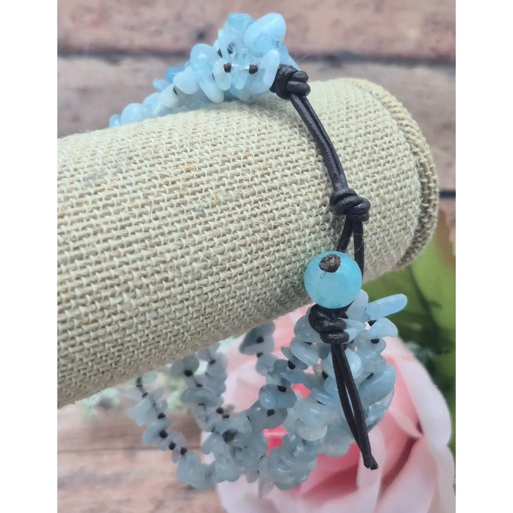 Muti Strand Natural Blue Aquamarine Chip Stone Bracelet Boho Hippie Nature Lover - Image 6