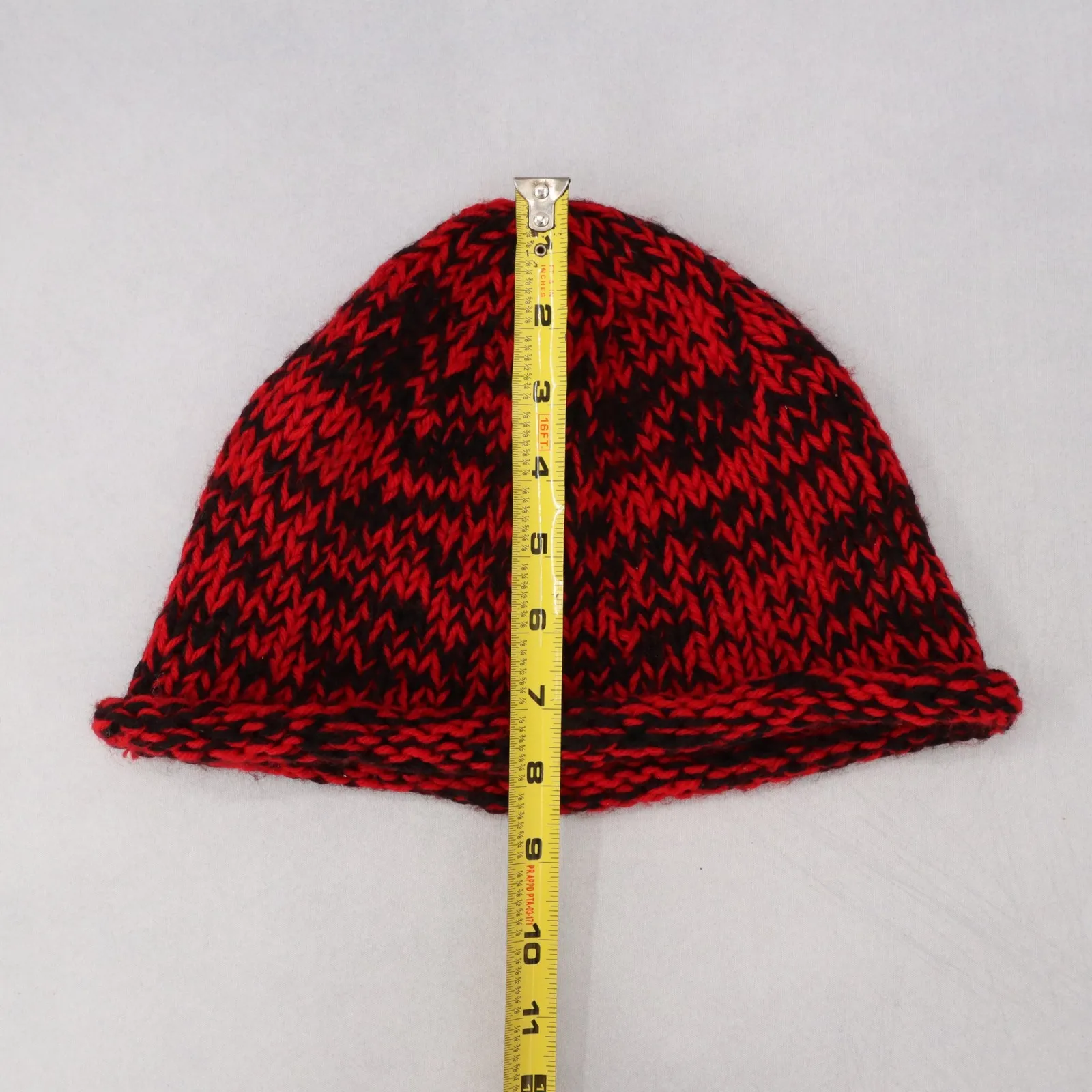 Red Crochet Cable Knit Black Skater Vintage Y2K Cottage Beanie Cap Hat OS - Image 7
