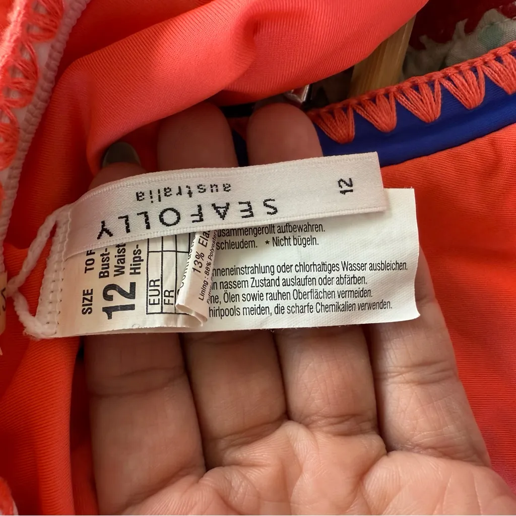 Seafolly Summer Vibe Brazilian Bikini Bottoms Women's Size 12 Nectarine - Image 3