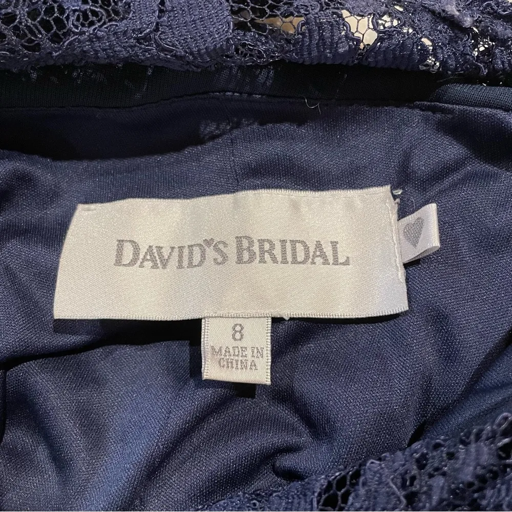 David’s Bridal Lace Bridesmaid Maxi Dress With Long Mesh Skirt in Marine 8 - Image 7