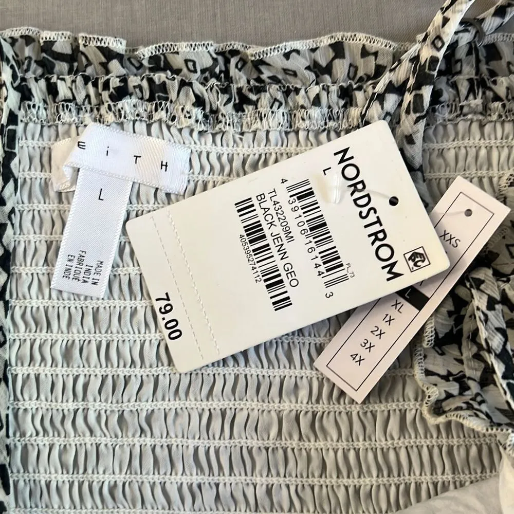 Leith NWT black and white floral smocked waist asymmetric hem front slit sundres - Image 11