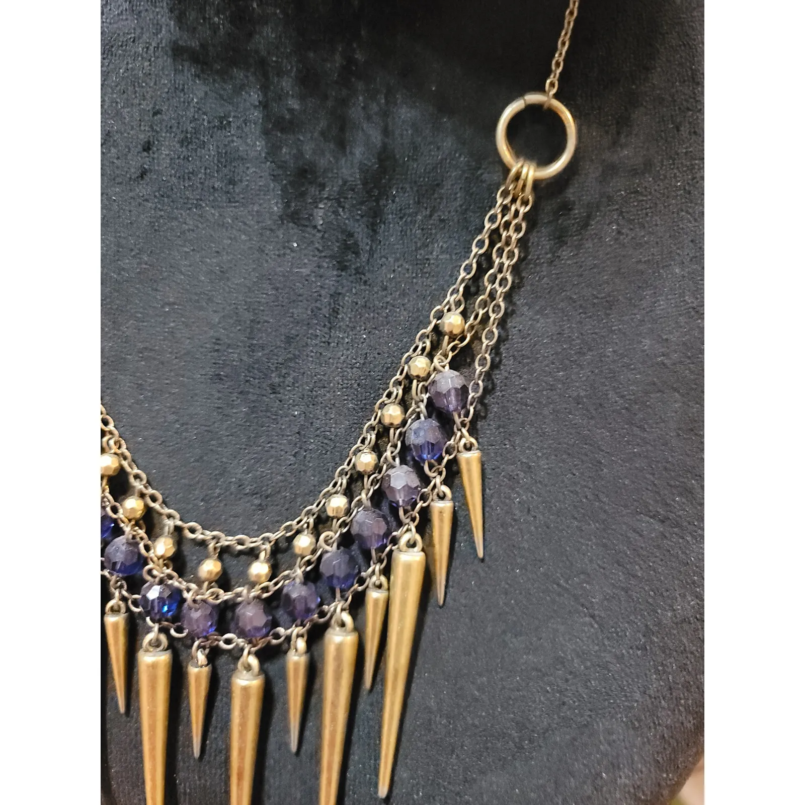 Women Gold Chain Spike Necklace With Purple Beads And Lobster Clasp Lock Jewelry Blue - Image 4
