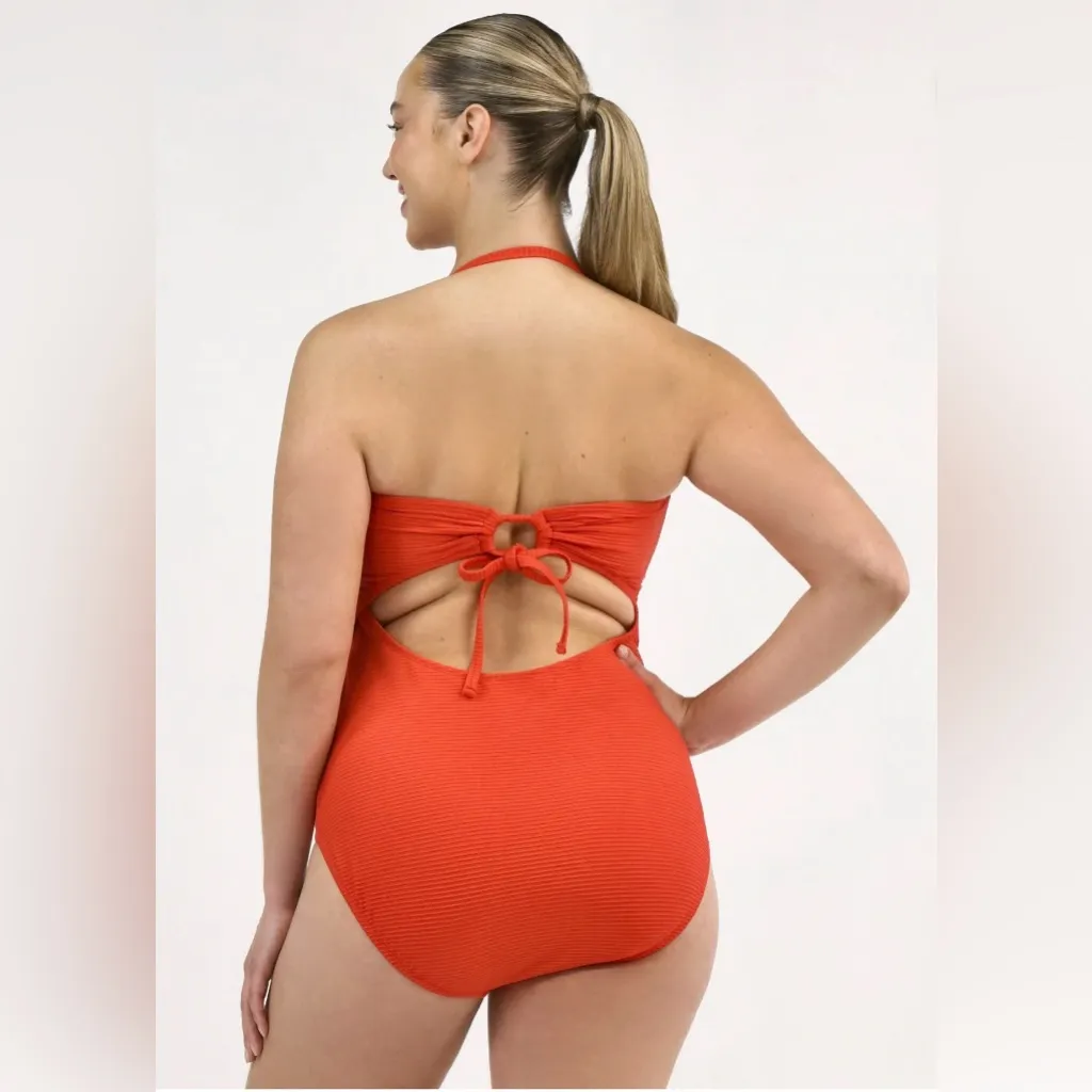 Time And Tru Plus Size One Piece Cutout Swim Suit Size 3X New Red 24W - Image 2