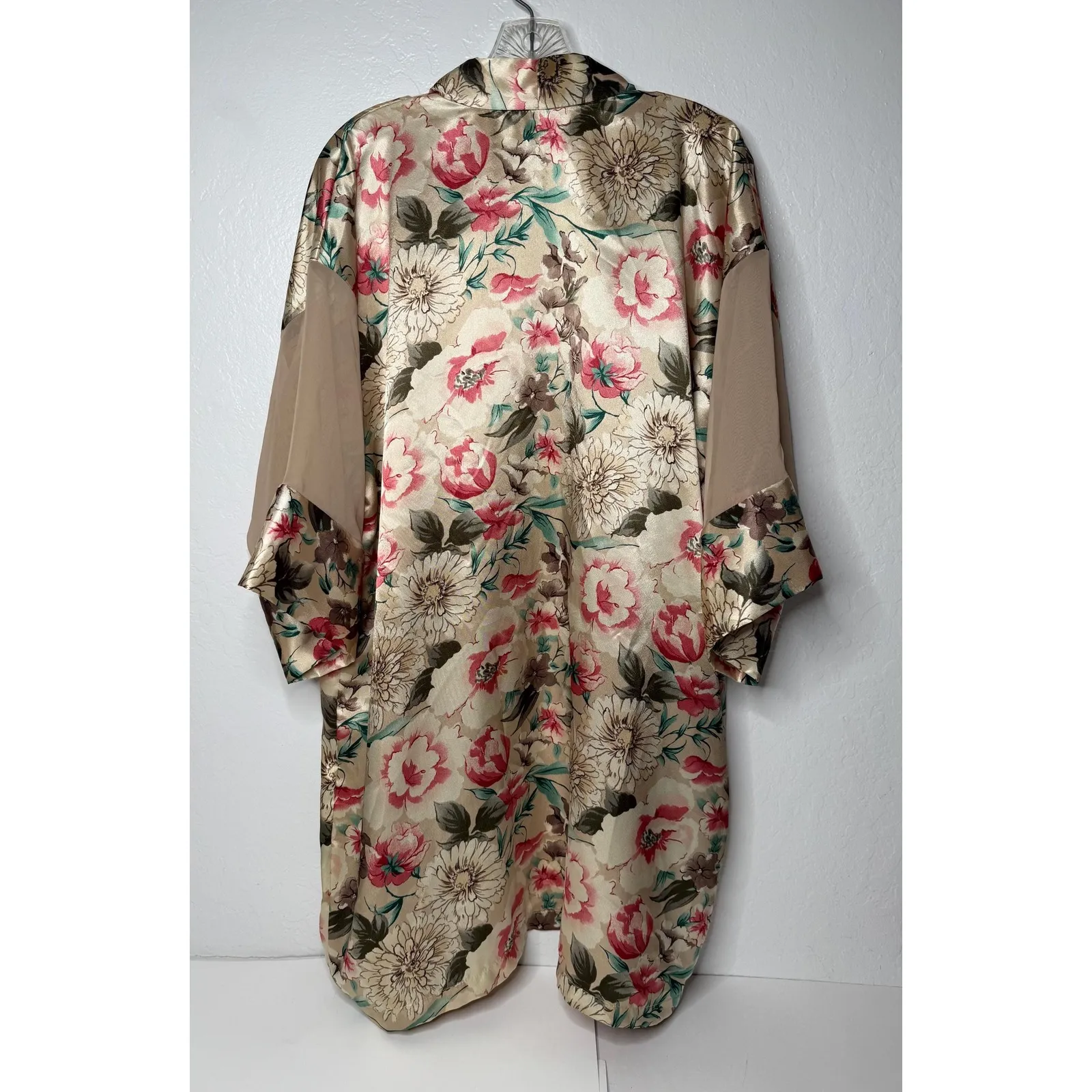 Vintage Inner Most Robe‎ Women's Size Small Silky Kimono Style Floral Glam Sheer Gold - Image 2