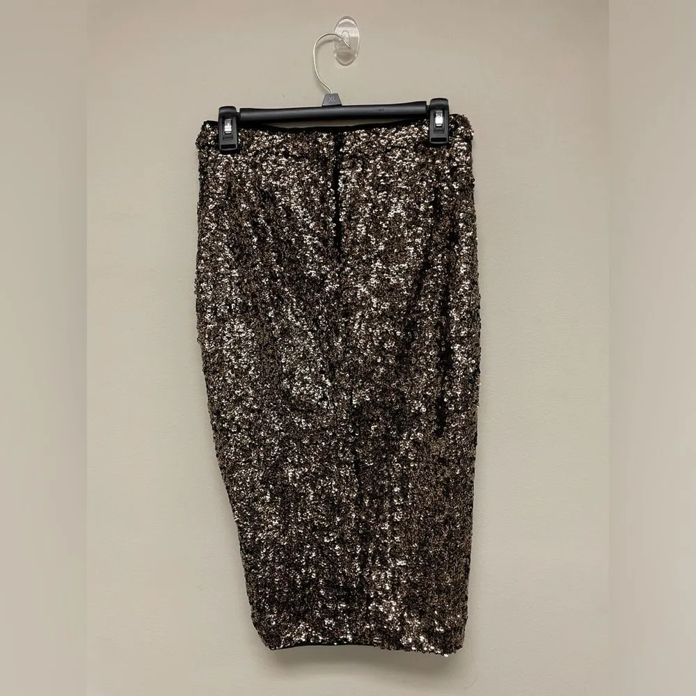 Metaphor Gold Holiday Sequin Knee Length Tulip Skirt Size XS - Image 5