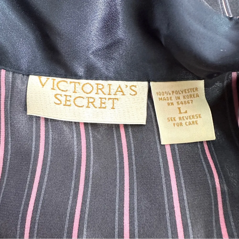 Victoria's Secret Vintage Night Shirt L Gray Pink Pinstripes Gold Label Buttons - Image 6