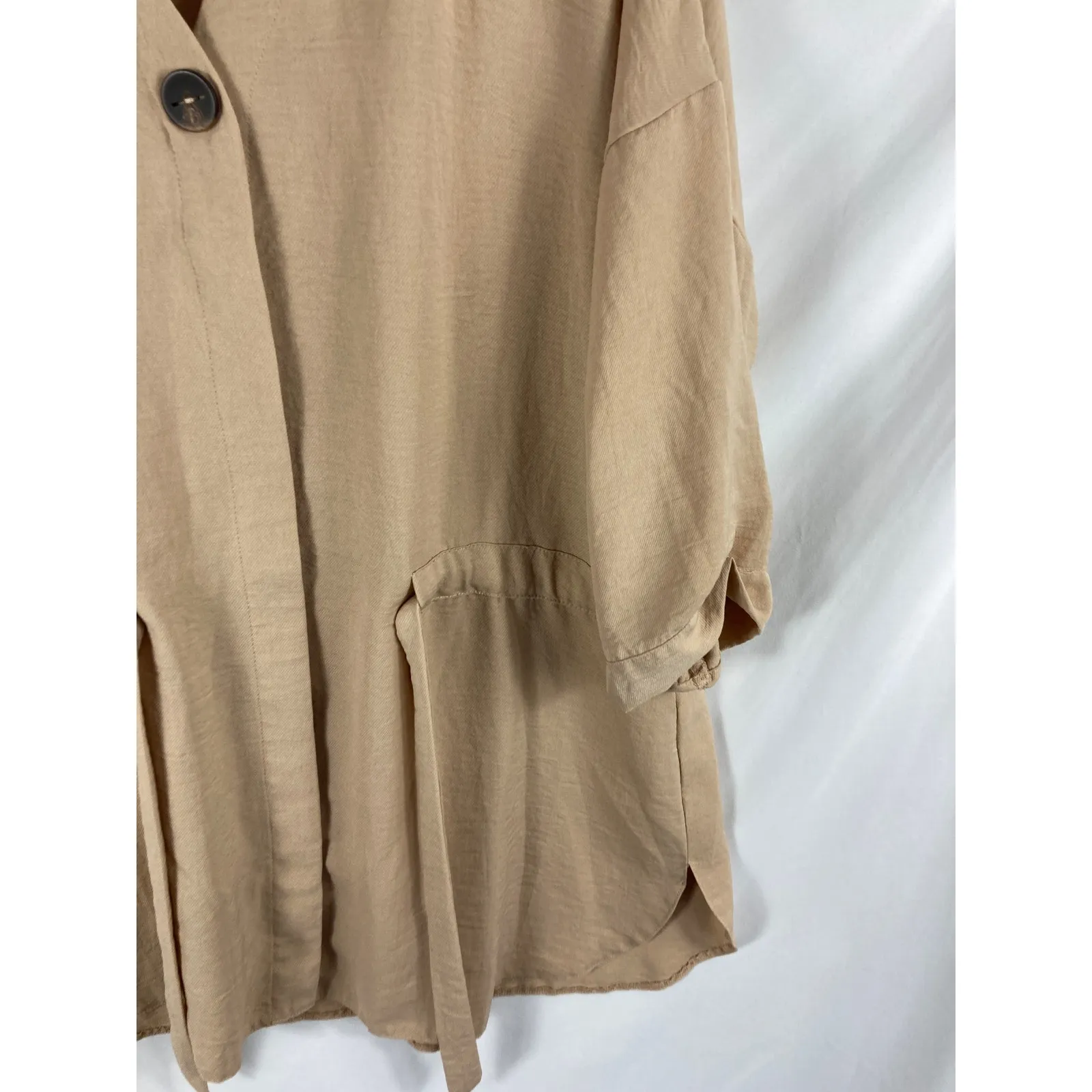 Primark V Neck Tie Waist Light Brown Flowy Top Size 12 - Image 2