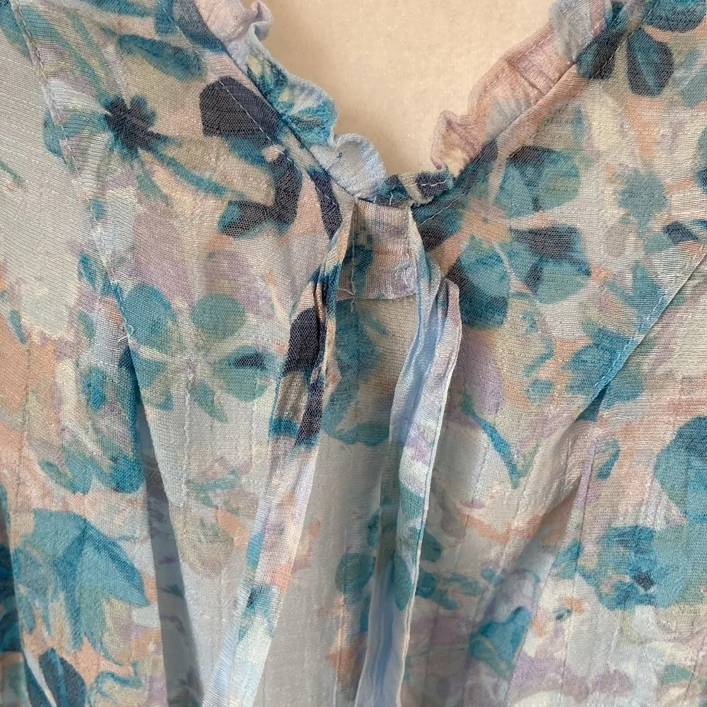 Zac & Rachel Three Quarter Sleeve Loose Shirt Spring Summer Blouse Coastal Sz M Blue Size M - Image 6