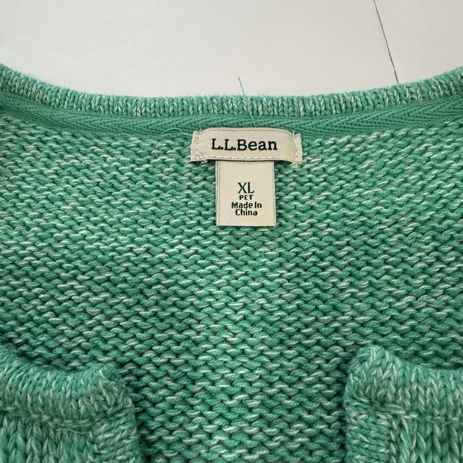 Vintage LL Bean Green Marled Chunky Cotton Notch Neck Pullover Sweater XL PETITE Size undefined - Image 9