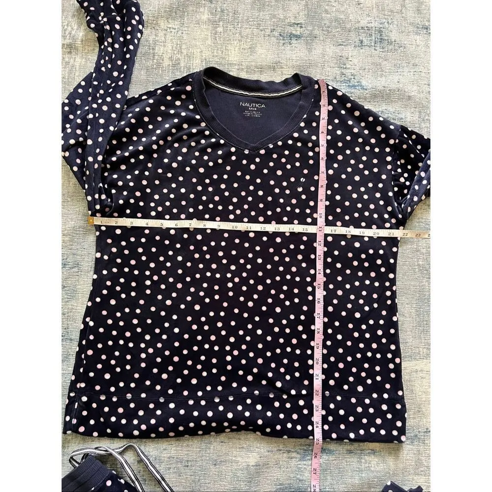 Nautica Navy Blue Polka Dot Plush Velour Pajama Set Women's Small - Image 9