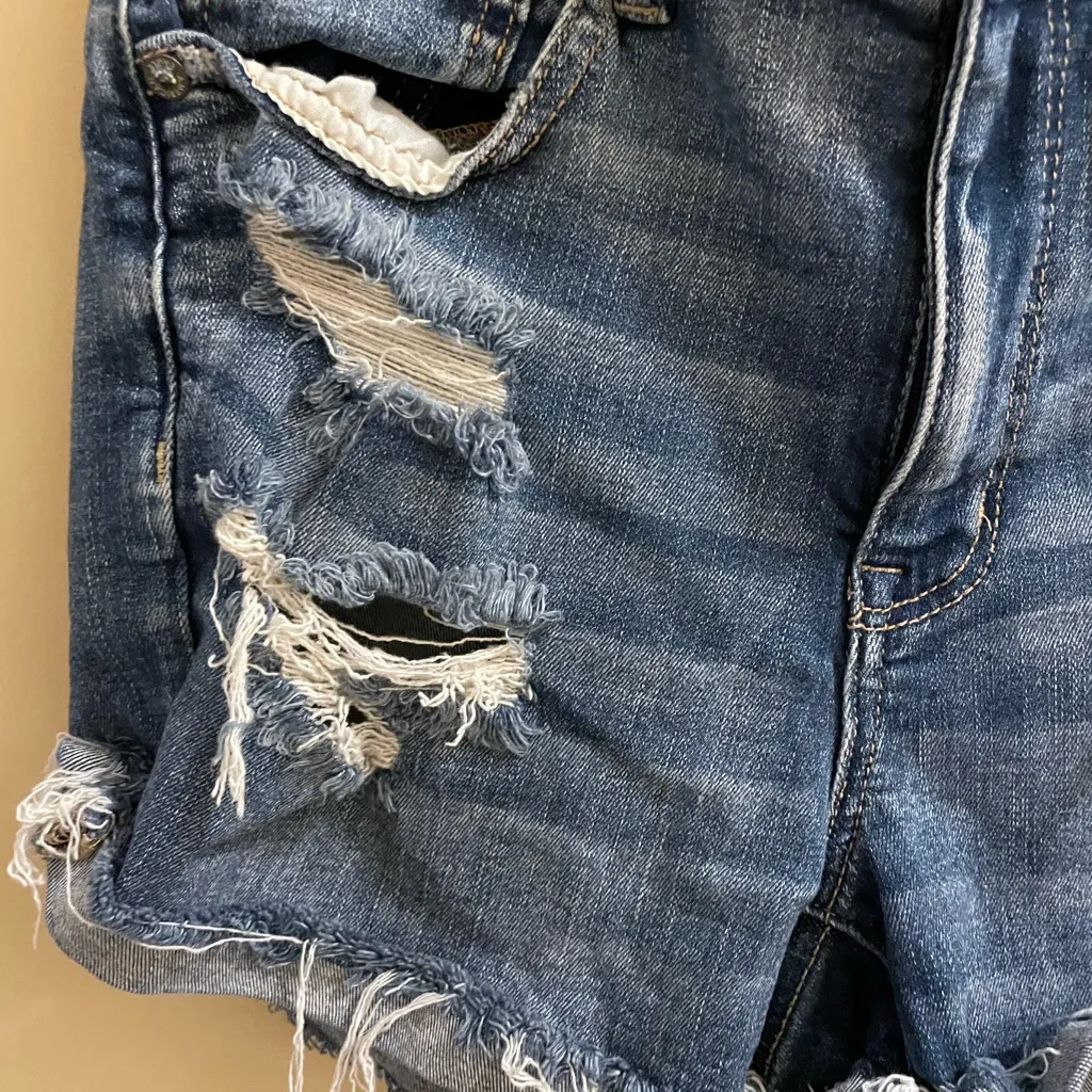 American Eagle Ne(x)t Level Stretch Hi Rise Shortie Distressed Shorts Women’s 8 Blue - Image 3