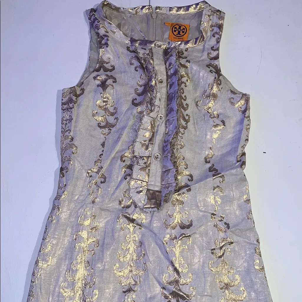 Tory Burch Maggie gold foil jacquard classic dress midi. Size 2 - Image 3