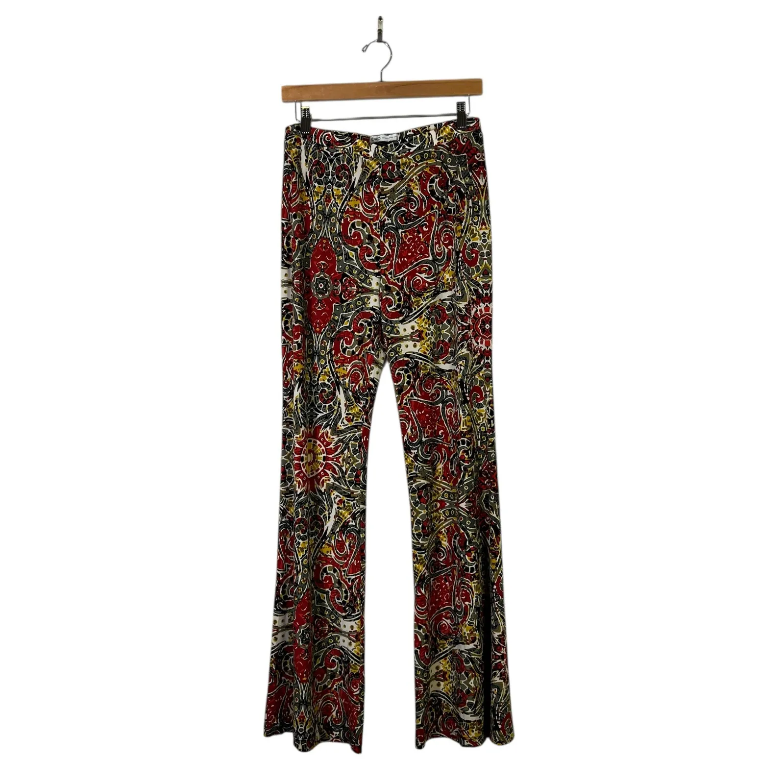 NWT Cato Paisley Flare Pants Womens S Red Multicolor Boho 70s Stretch Festival - Image 2