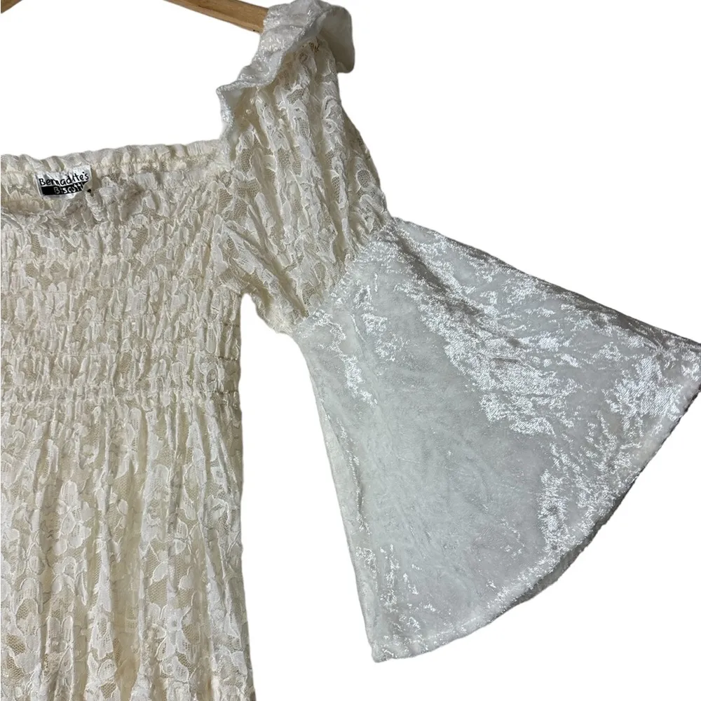 Vintage Empire Waist Lace Tiered Dress Ruffle Flare Sleeve Boho Size Small - Image 4