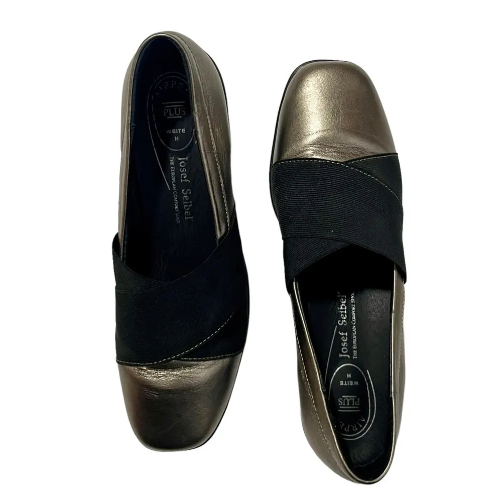 Joseph Seibel Leather Metallic Wedge Loafers Black Size 10 - Image 3