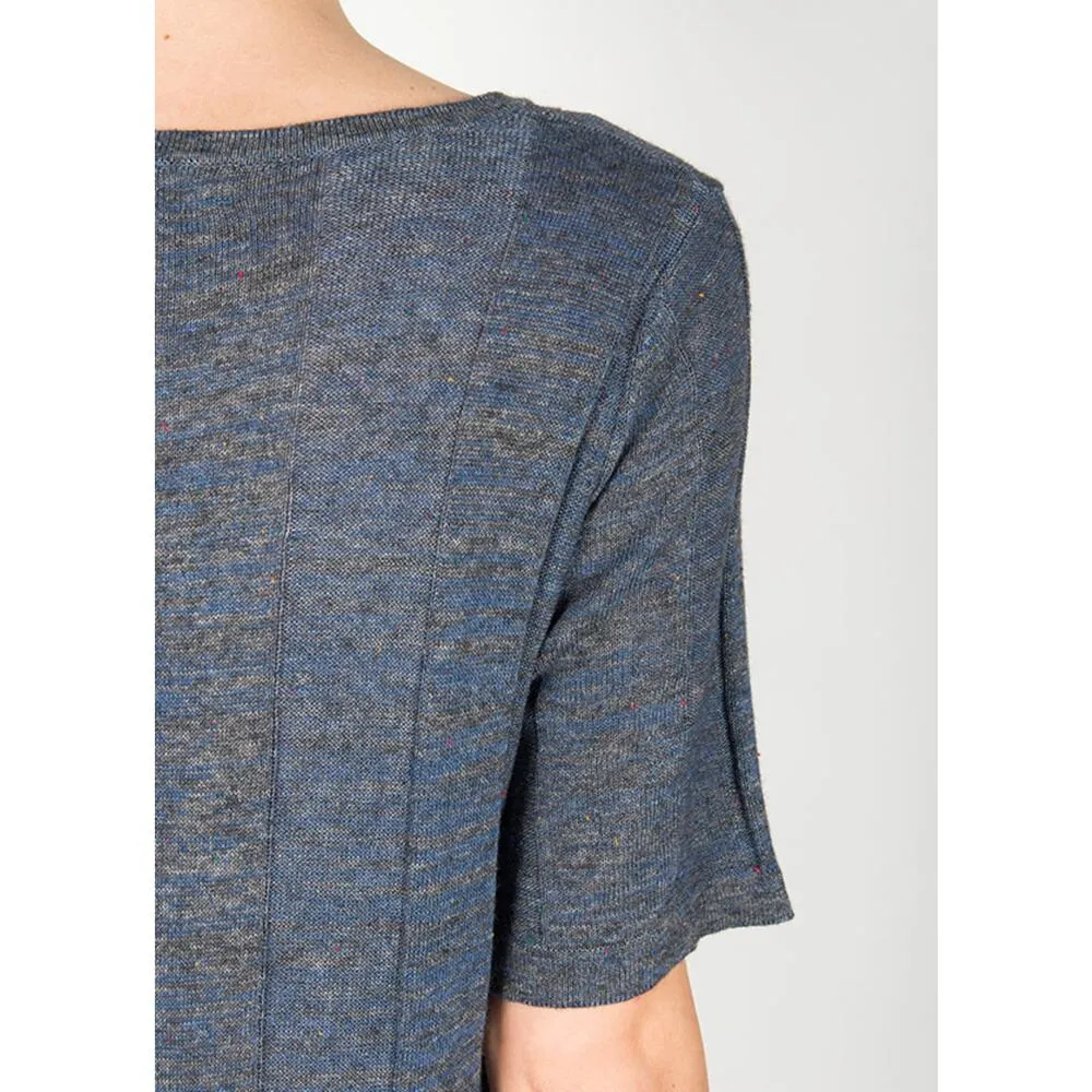 Micaela Greg Blue Wide Rib T Shirt Sweater Dress Midi Shirt Sleeve Womens Size M Size M - Image 4