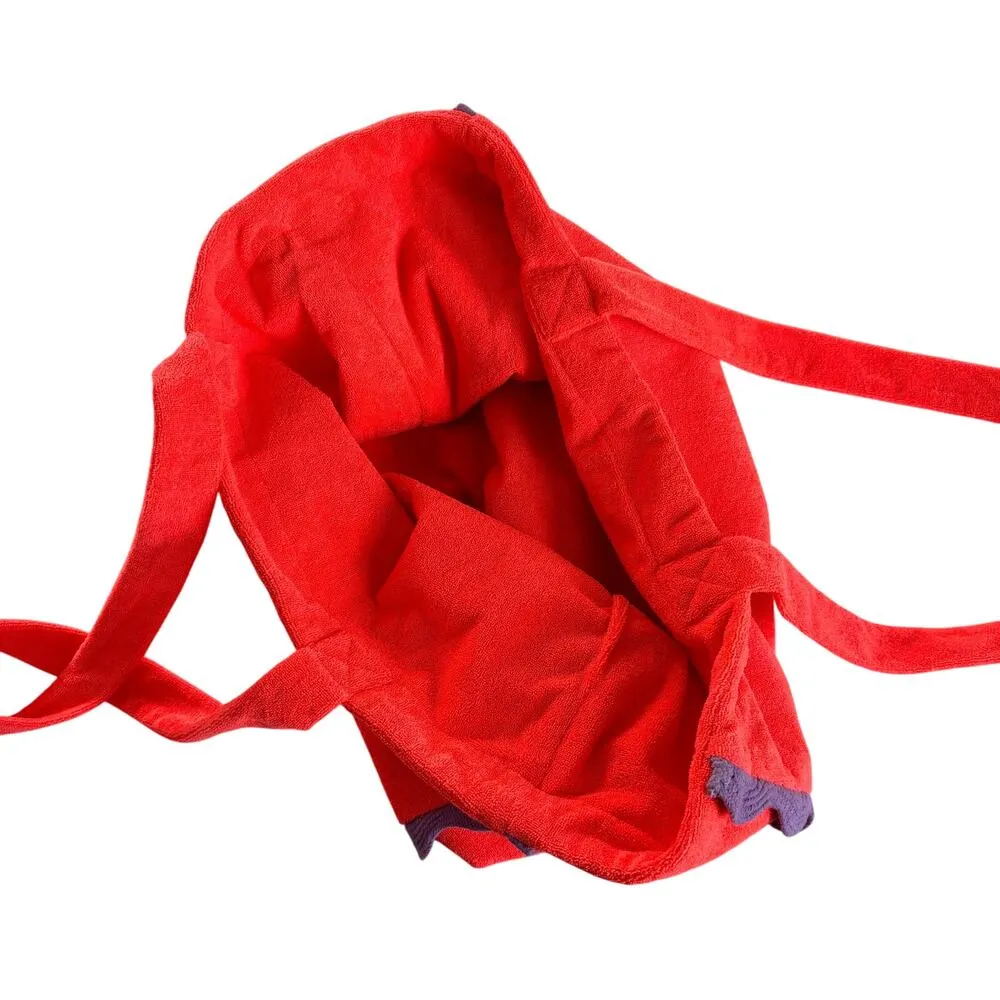 Sundress Neon Coral & Purple Trim Terrycloth Beach Vacation Tote Bag Red - Image 5