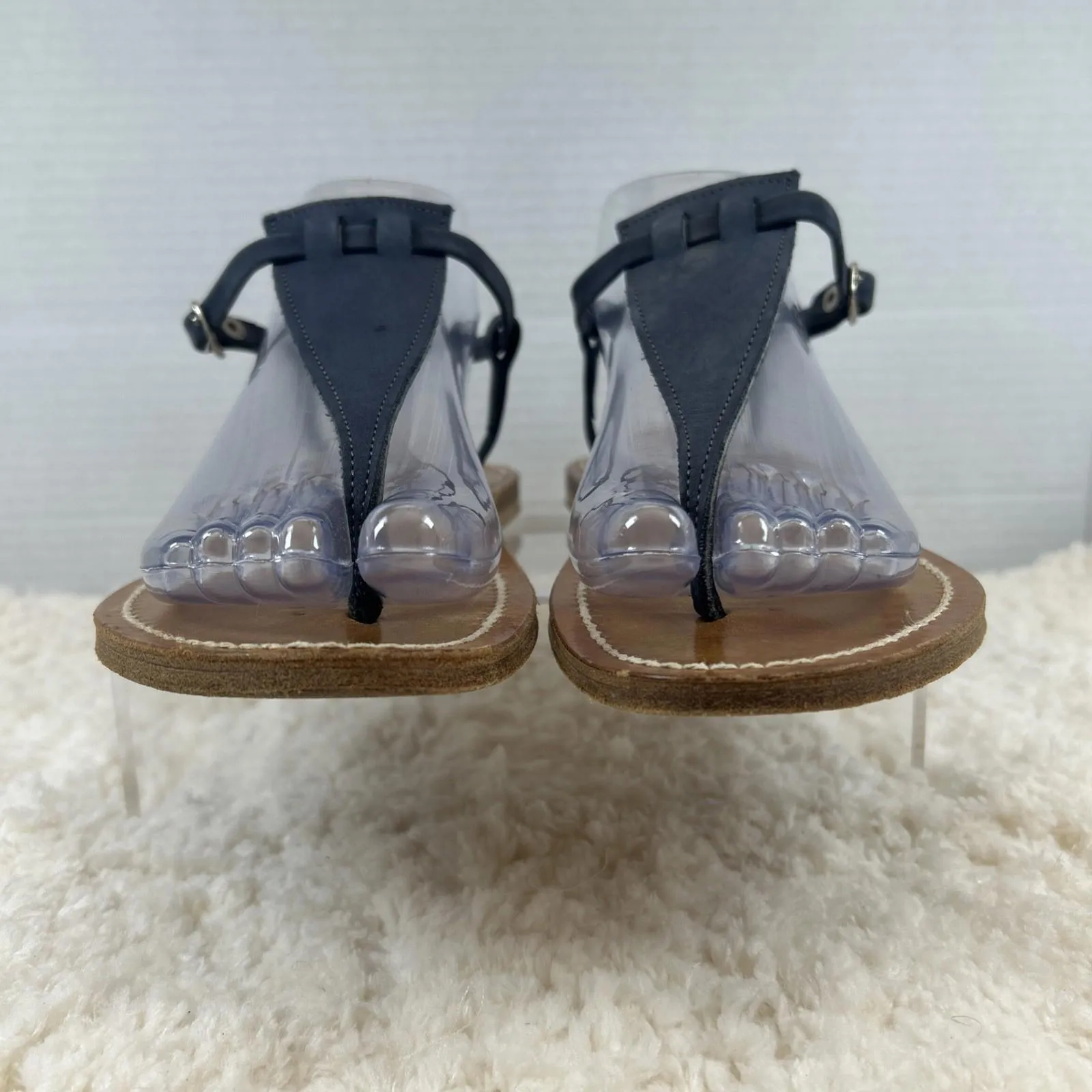 K Jacques St Tropez Black Leather Sandals Strappy Buckle Shoes Size 38/7.5 - Image 3