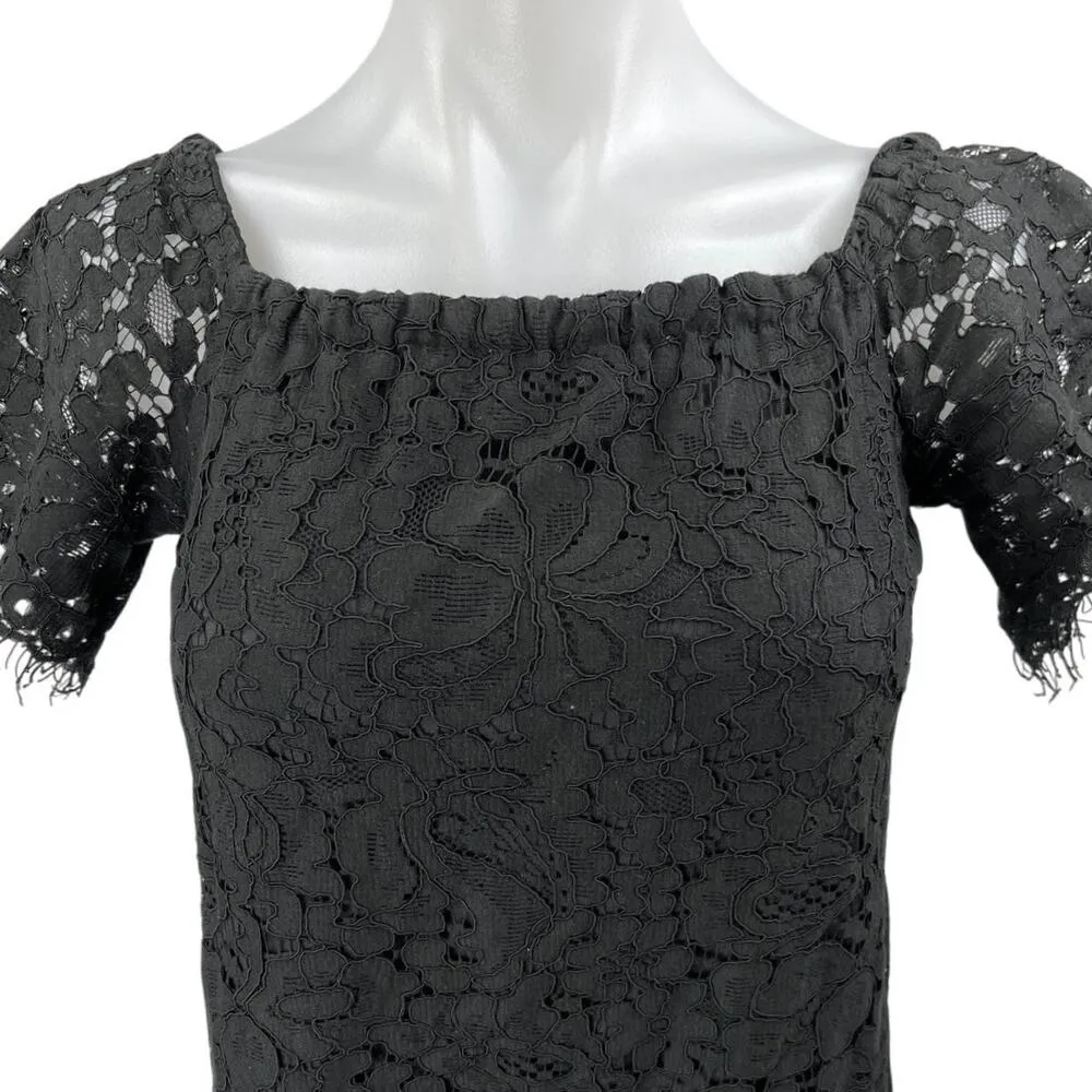 Do+Be Women's Black Floral Lace Off The Shoulder Shift Tunic Mini Dress Size S - Image 3