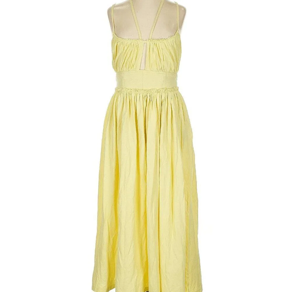 Ulla Johnson Freya Yellow Keyhole Tie Neck Sleeveless Midi Dress Size 2 - Image 2