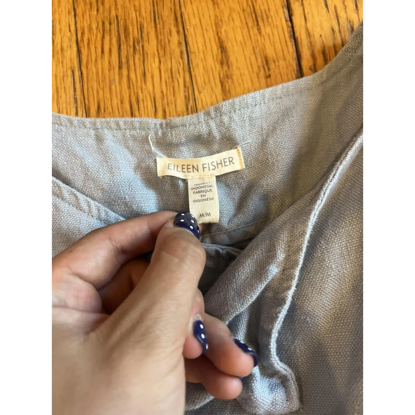 Eileen Fisher Jacket Womens Medium Light Gray Linen Open Front Collarless Boxy - Image 2